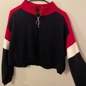 H&M red, white, and blue quarter zip crop top, lightly used